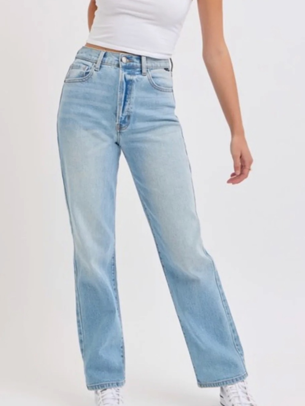 CELLO Super High-Rise Straight Leg Dad Jean - Light Blue
